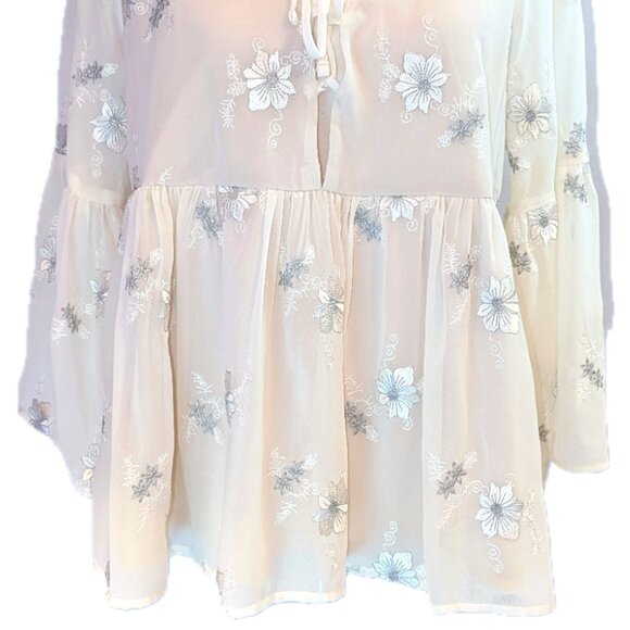 Show Me Your Mumu | Poet Metallic Embroidered Ivory Peasant Blouse | Size Medium - Picture 4 of 13